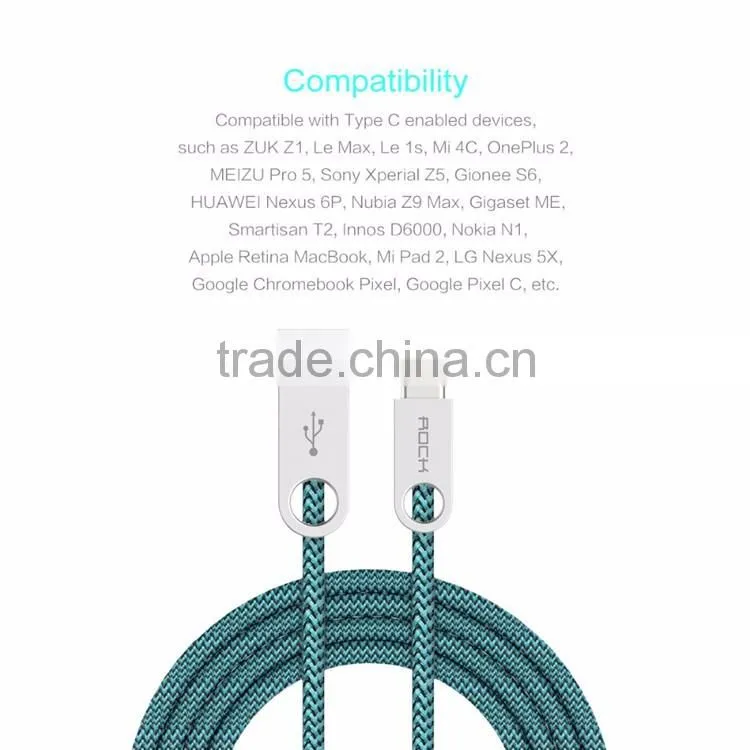 ROCK Cobblestone Type C Round Cable for Huawei xiaomi meizu 2.0A type C to USB Charging nylon metal cables