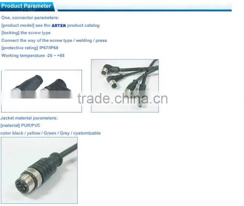 TPU with GF insert waterproof assembly type m8 3 pin female connector with ip67 protection grade