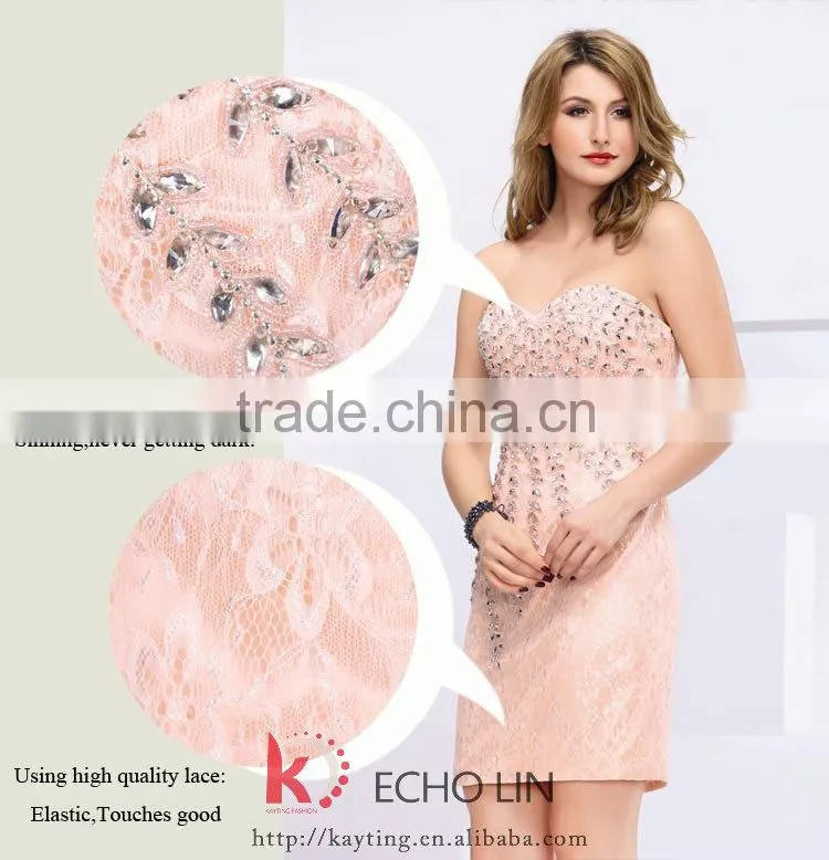 Sexy off shoulder beaded lace knee-length pink girls pictures sexy