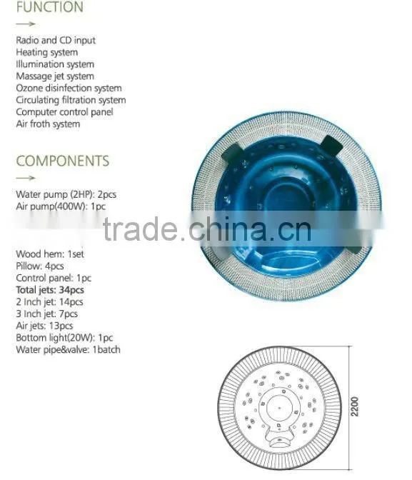 Traditional round whirlpool outdoor spa with masage bath hot tub(M-3329)