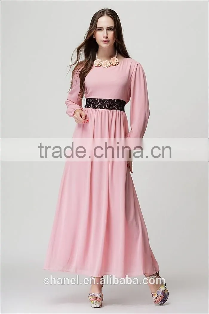 hot sale chiffon baju muslim abaya dress lace waist muslim kaftan abaya