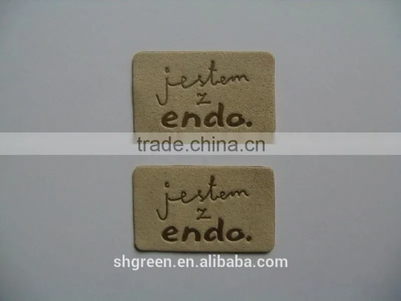 Factory website lettering debossed hide/skin garment patch
