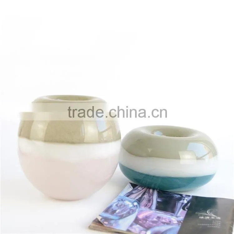 Wholesale imitation natural jade mouth blown art egg shaped glass vase