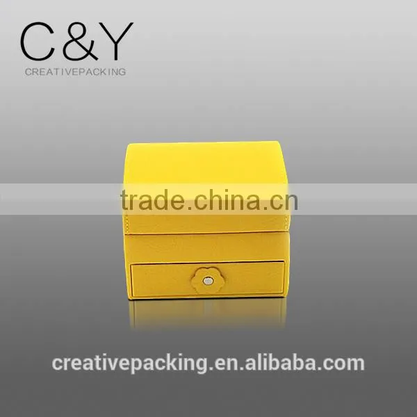 Leather single ring jewelry gift box with drawer