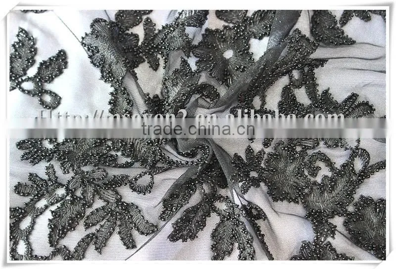 Latest modern black beads embroidery textile fabric for cloths or dress