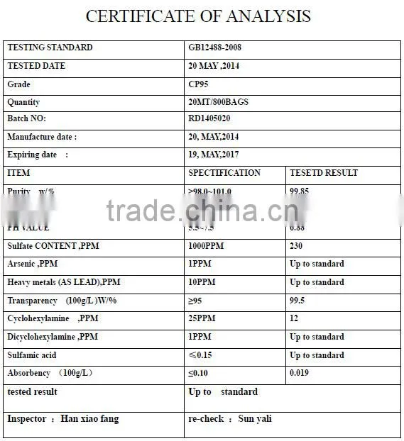 Sweeteners sodium cyclamate food grade CP 95