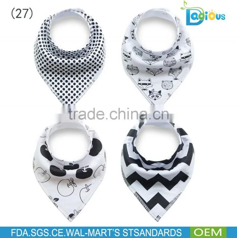 Manufacturer excelent quality cute 100% organic cotton bandana baby bib