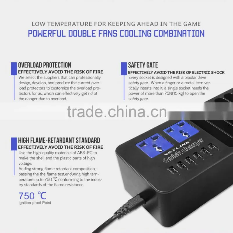 Multi-Functional Smart Digital Power Charger With 6 Ports For IPhone 6s IPad Air Mini Samsung Smartphone Tablet Laptop