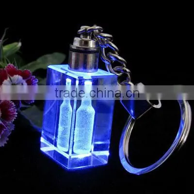 crystal lasered bottle keychain with led lamp