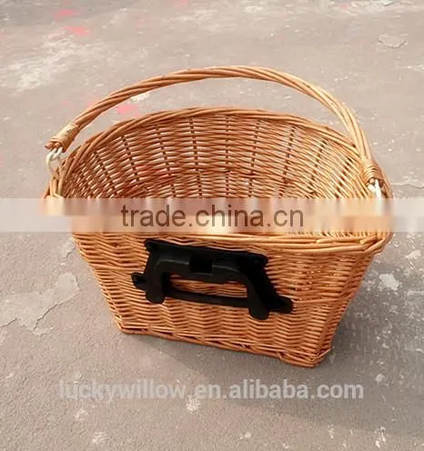 D Shape BICYCLE FRONT WICKER PANNIER BASKET with quick release bracket