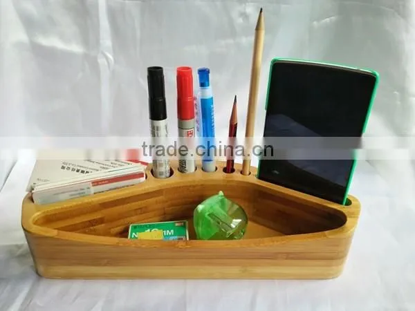 Custom logo bamboo pen holder for desk organizer