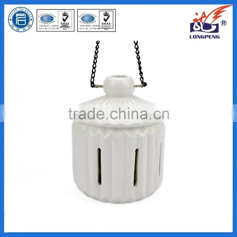 Eco-Friendly Elegant White Ceramic LED light Hanging Candle Lanterns,Ceramic Hollow DesignTealight Candle Lanterns