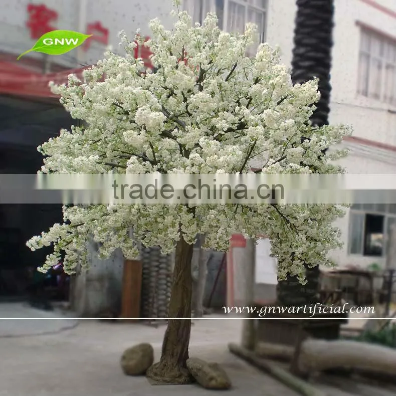 GNW BLS025 13 feet Silk Cherry Blossom Indoor Artificial Trees with White flowers for wedding decoration