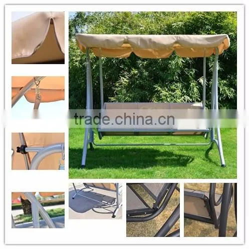 Customized 3 seats beige teslin hanging chair outdoor swing chair for hot sale