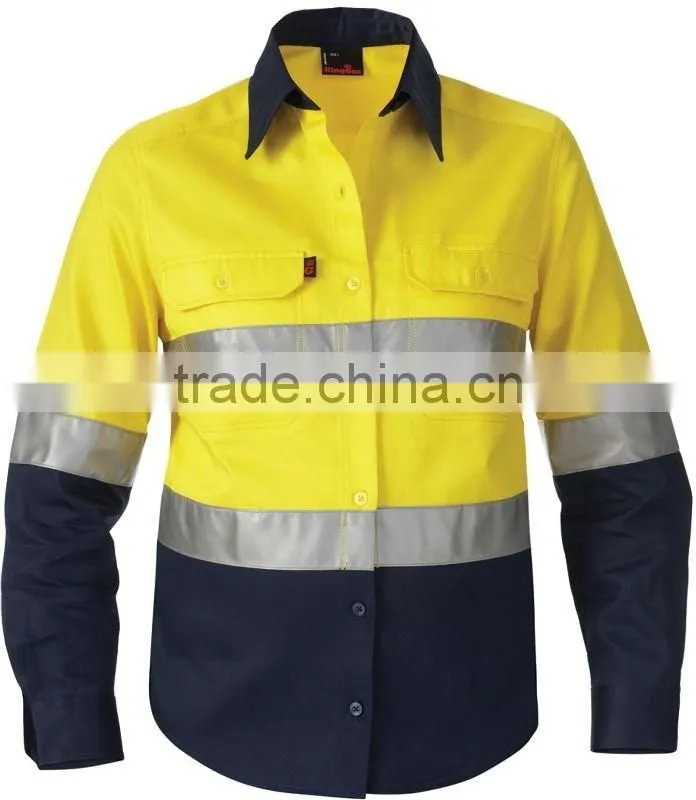 Long sleeve High Vis reflective cotton shirts for work mens shirts
