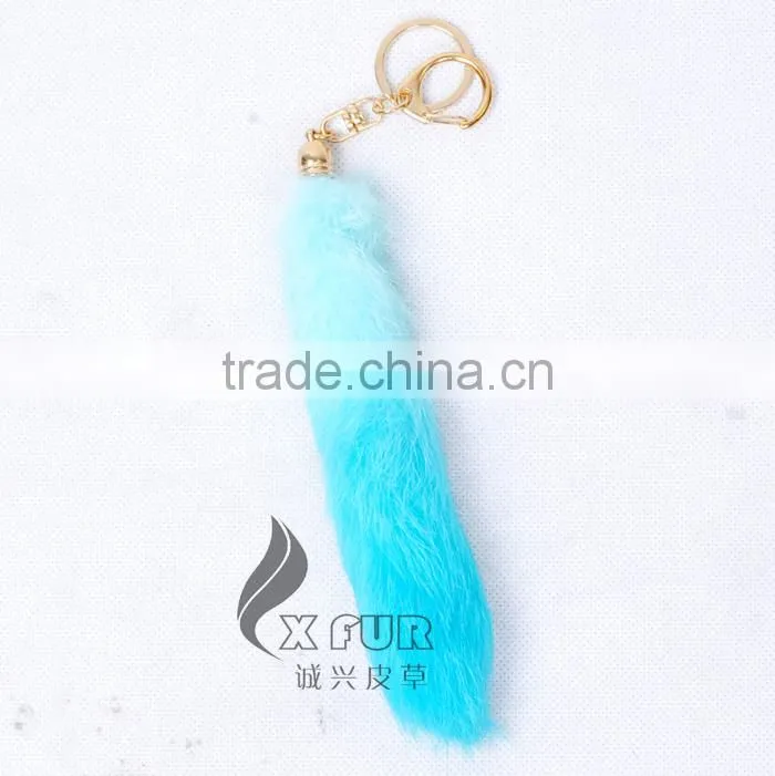 CX-R-39 Wholesale Custom Keychain Dip Dyeing Rabbit Fur Tail Key Ring Keys