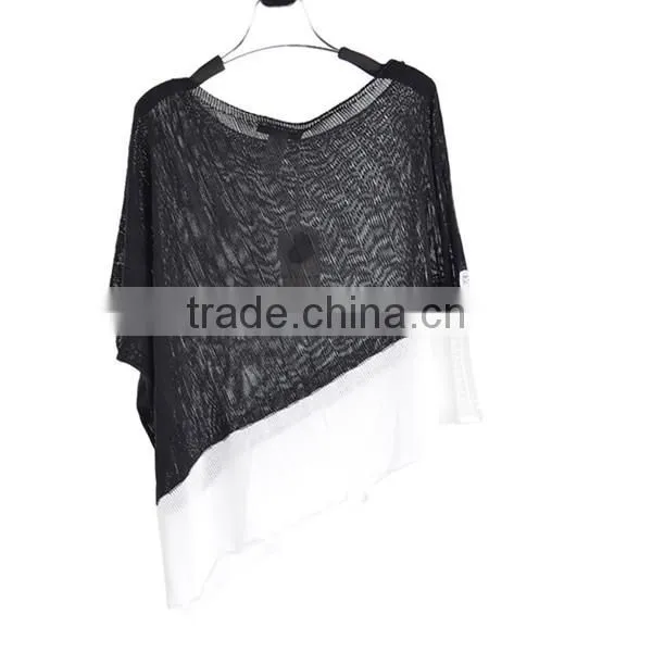 Women blockcolor batwing sleeve seamless knit pullover