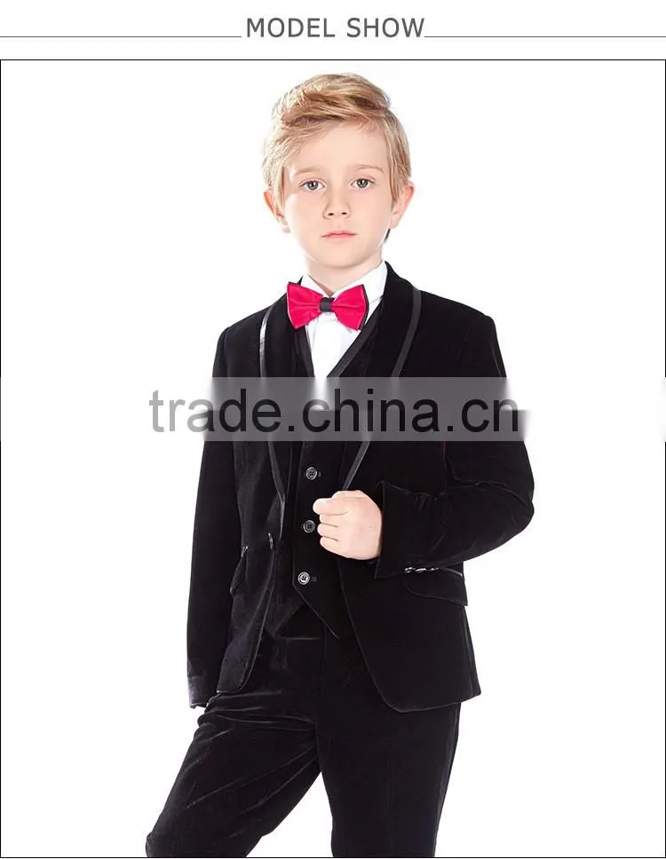 ELPA NXB0027 three pieces boy suits black wholesale velvet fabric kids tuxedo suits