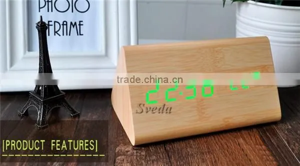 (Crazy Hot Selling)Wholesale Digital Wooden LED Alarm Clock,Wooden Table Clock,sound control Alarm Clock,Triangle wooden clock