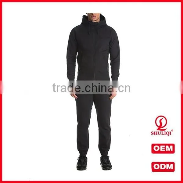 shuliqi modern latest design tracksuit men100 cotton plain mens tracksuit with kangaroo pockets in black