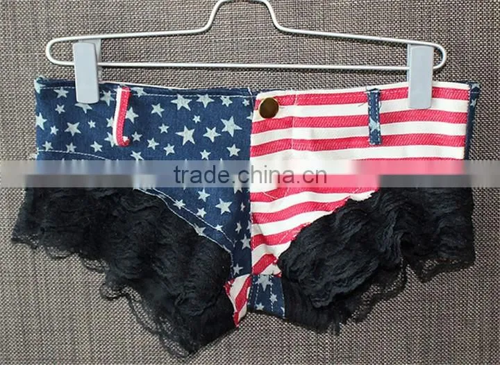 Fashion Flag Prints Women Jeans Summer Shorts
