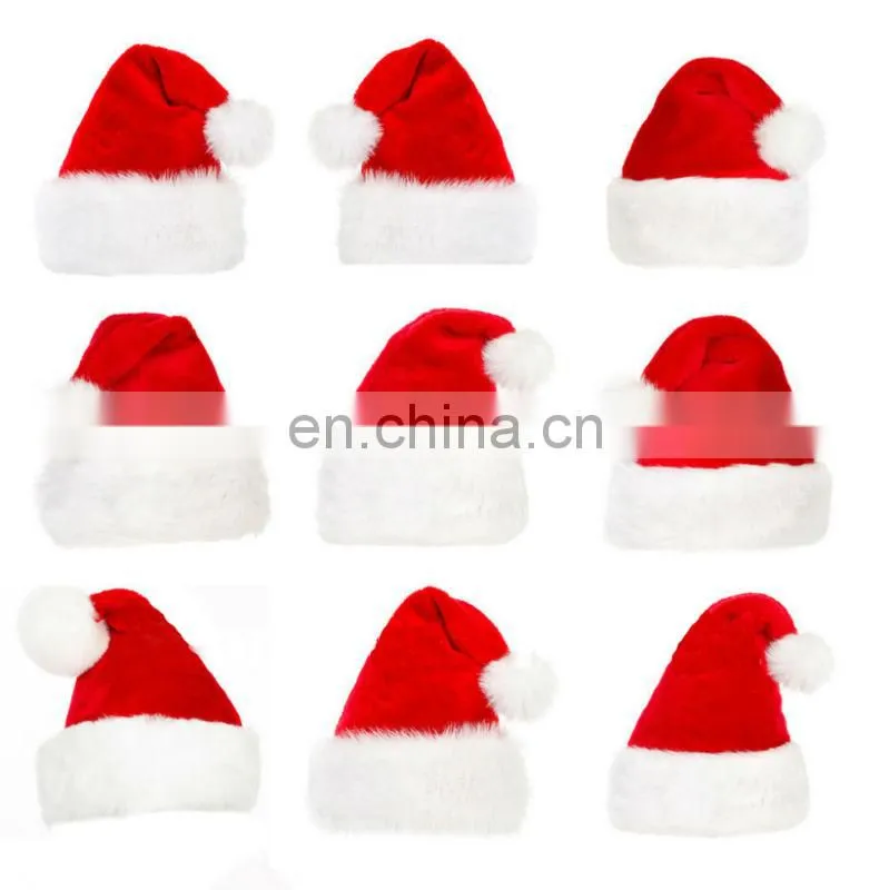 Luxury christmas plush santa hat blue plush santa claus hat with logo