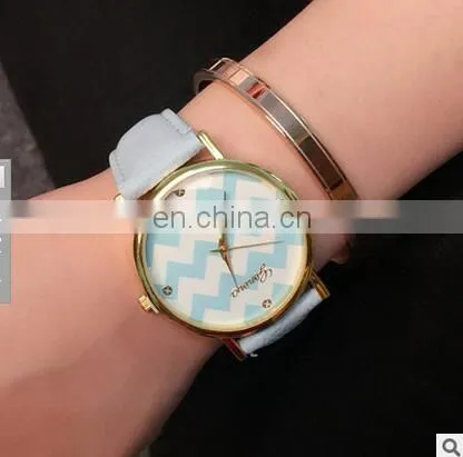 Fashion Women Casual Watches Ladies Wave Printing Wrist Watch Multicolor Leather Quartz Watch