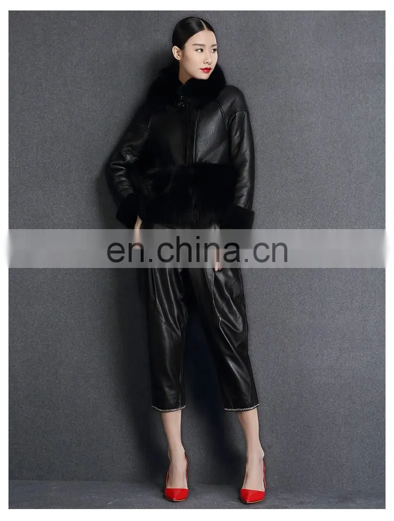 2016 Latest Coat With Big Fox Fur Collar China Supplier Sheepskin Leather Jacket With Fur