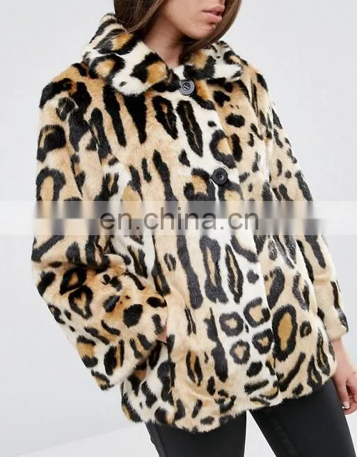 Wholesale Cheapest Price New Design Swing Coat in Leopard Faux Fur