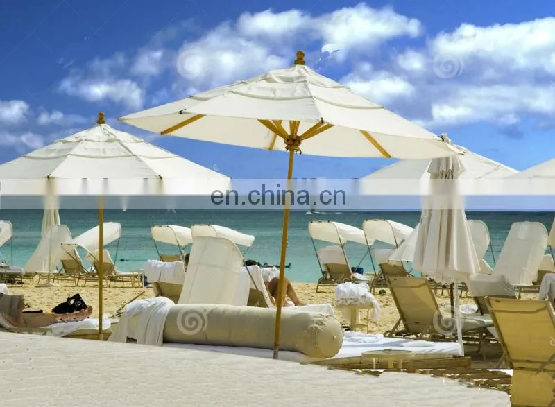 2014 Newly designed wooden frame beach umbrella with sides popular with tourists visit seaside