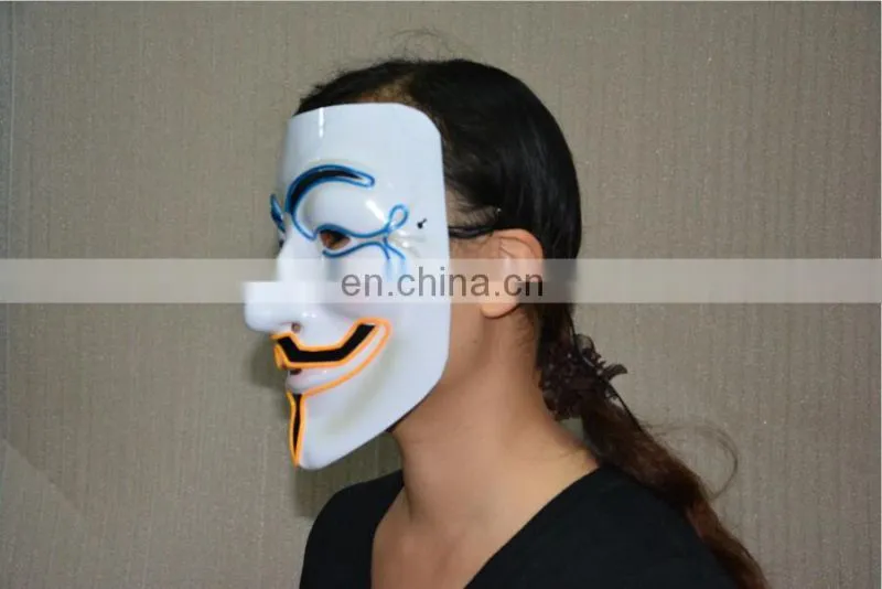2016 New Design Cosplay Male V Vendetta Flash El Wire Led Glowing Mask