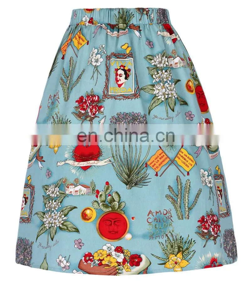 Grace Karin Women's Vintage Retro A-Line Pleated Cotton Print Skirt 5 Patterns CL010401-2