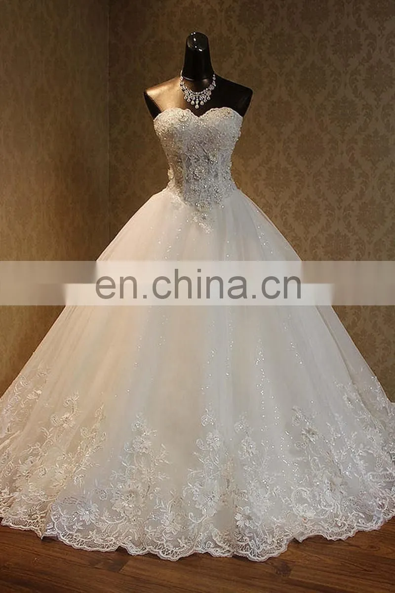 Luxury Applique Beaded Ball Gown Wedding Dresses 2017 Sweetheart Lace-up Back Casamento Wedding Gown