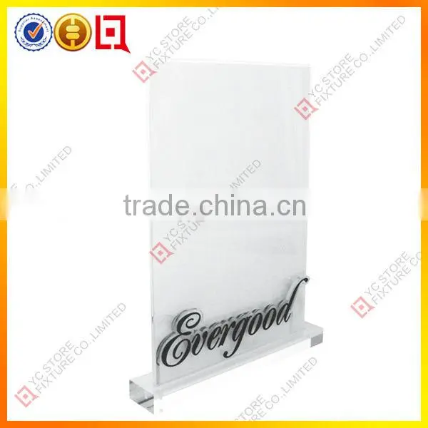 clear white acrylic Sign Holder with laser LOGO on base