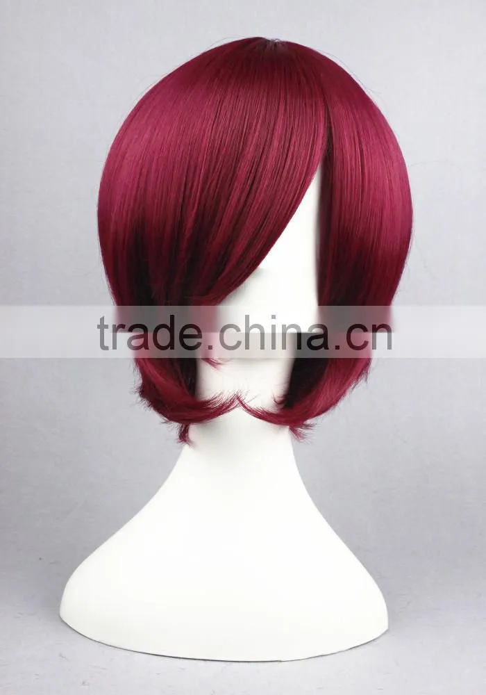 High Quality 35cm Short Straight Starry Sky-Yoh Tomoe Wine Red Synthetic Anime Wig Cosplay Costume Hair Wig Party Wig
