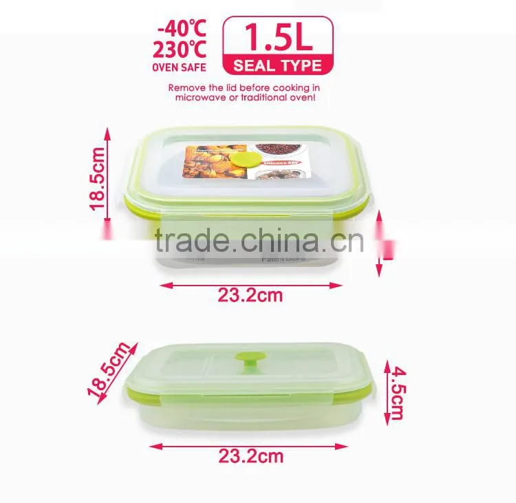 New products 2015 innovative product 1.5L/1500ml collapsible silicone food container with PP lid ,BPA Free