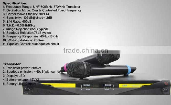 High Sensitive Metal Construction Professional Microfone UHF-272