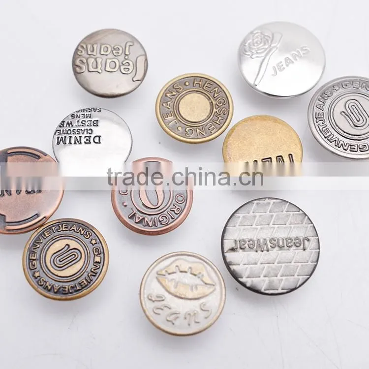Sewing Accessory Anti-Siver Shank Metal Cap Jean Button For Jeans With Logo