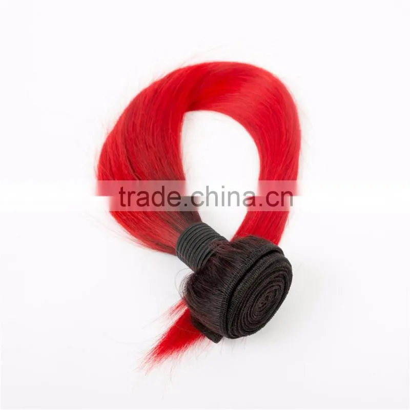 Cheap ombre human hair extension from 8" to 28" black and red ombre hair