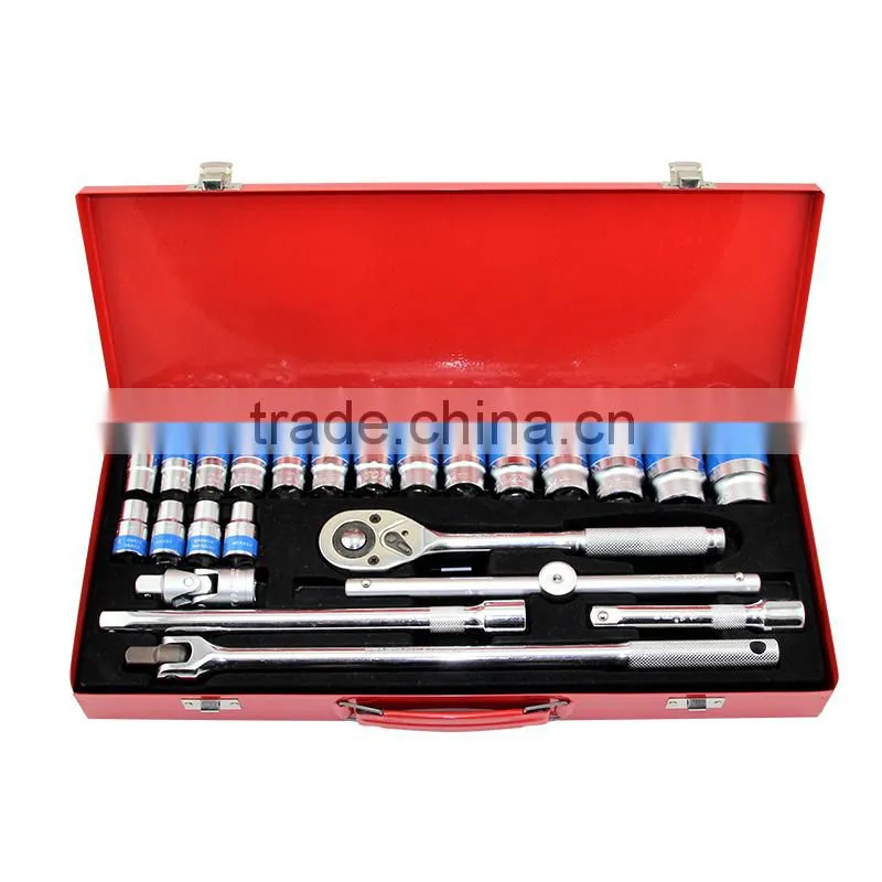 Popular in Thailand 24pcs socket set metal box 1/2" Screwdriver Socket Set Ratchet Bit Torx Hex Screw Driver