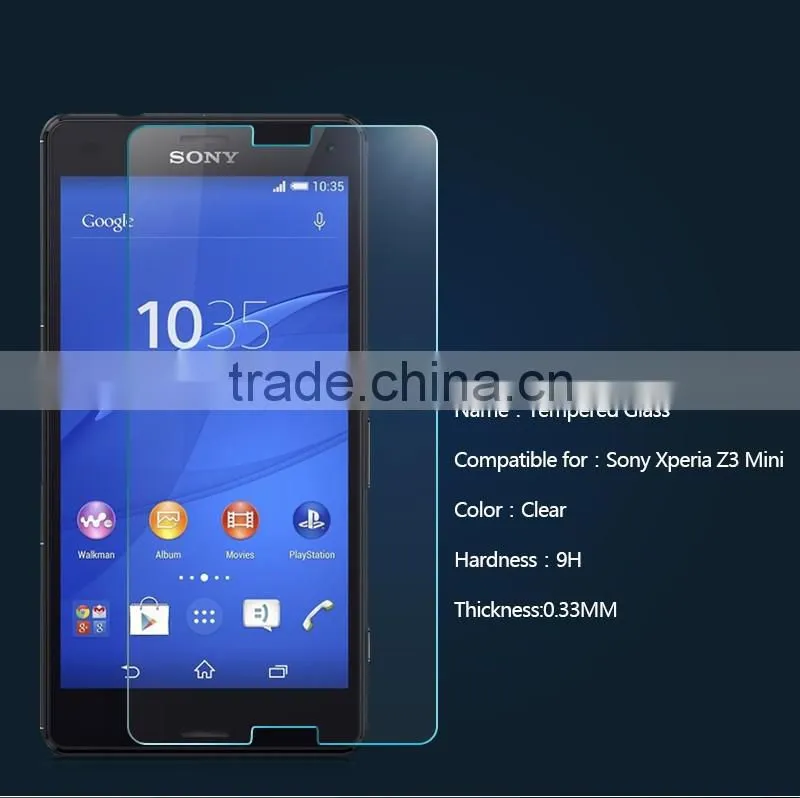 In stock!9h 0.33mm tempered glass screen protector for Sony Xperia Z3 Compact