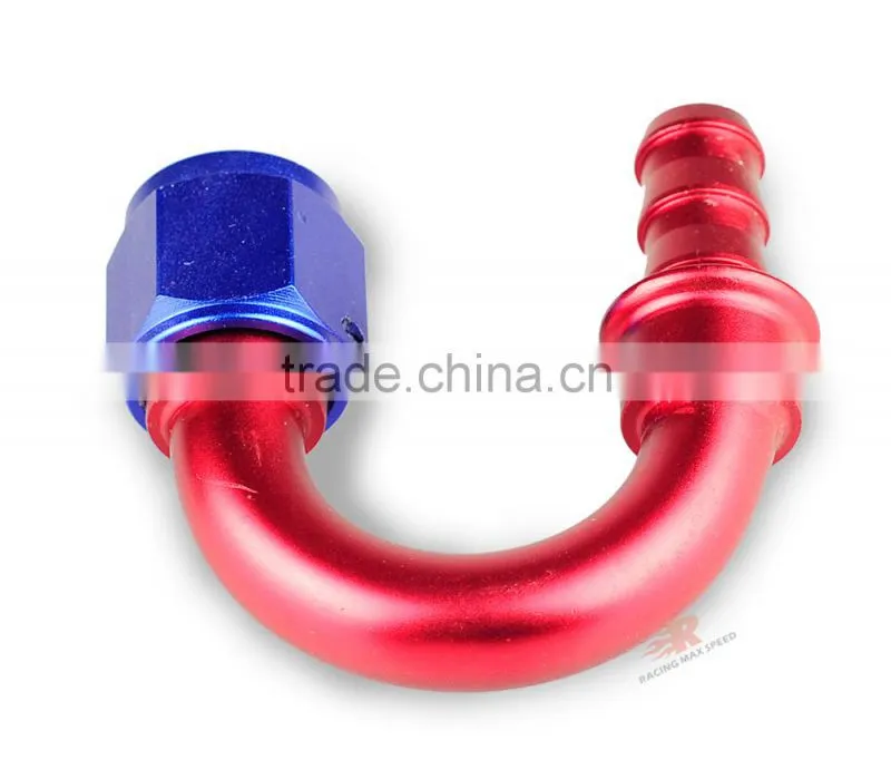 Interchangeable Iso9000 Wholesale Aluminum Oil Cooler Hose Fitting 180 Degree Push On End blue and red 10-180-04