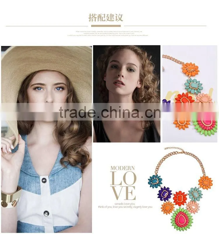 2016 Fashion And New Clear Glass Beads With Muticolor Acrylic Stone Flowers Choker Necklace