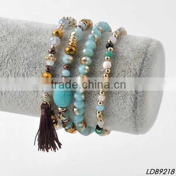 black with white circle 4sets Glass beads strands bracelet