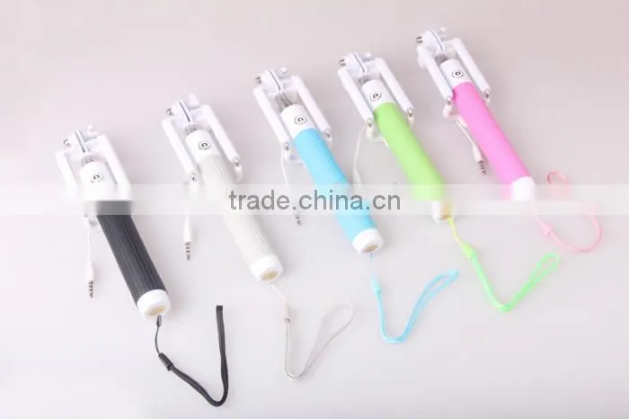 Wired Selfie Stick Handheld Monopod Built-in Shutter Extendable with Fold Holder For iPhone Samsung Smartphone Any Phones Camera