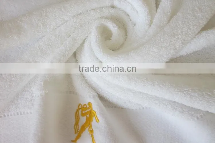 100% cotton 5 star hotel towel, white color hotel bath towel,low cost with embroidery