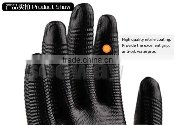 Seeway 15 Guage Nylon/Polyester Liner Coated Nitrile Construction Work Gloves