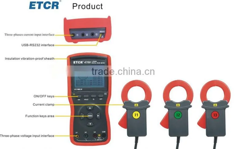 ISO CE ETCR4700 Intelligent Large Clamp 3-phase Voltage-ampere Meter electrical meter