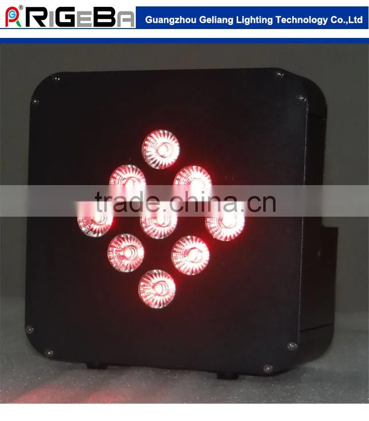 2015 Built-in Li-ion battery & wireless super slim 9*10W RGBWA 5 IN 1 led Mini flat par can stage par light