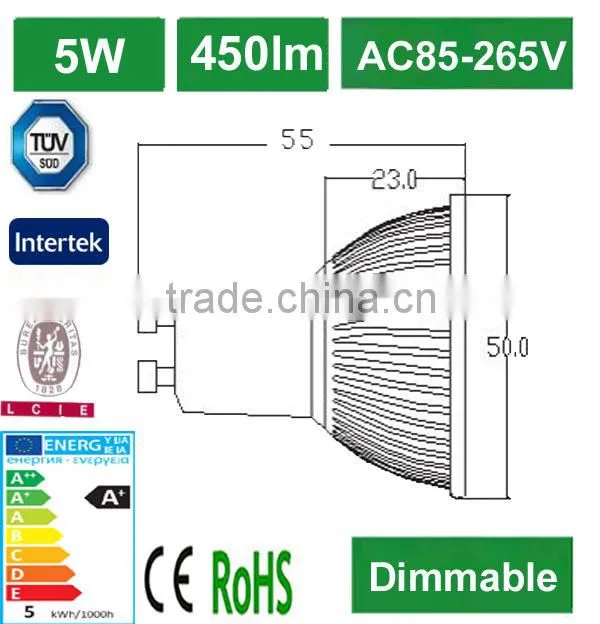 CE& ROHS &SAA dimmable led gu10 spot lights 5w